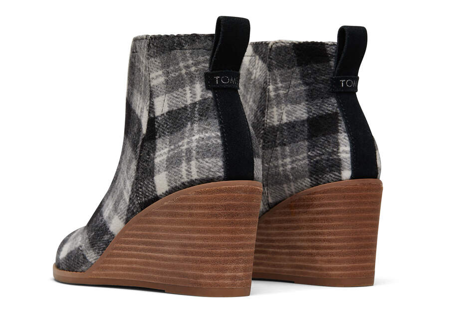 Clare Grey Plaid Wedge Boot Back View