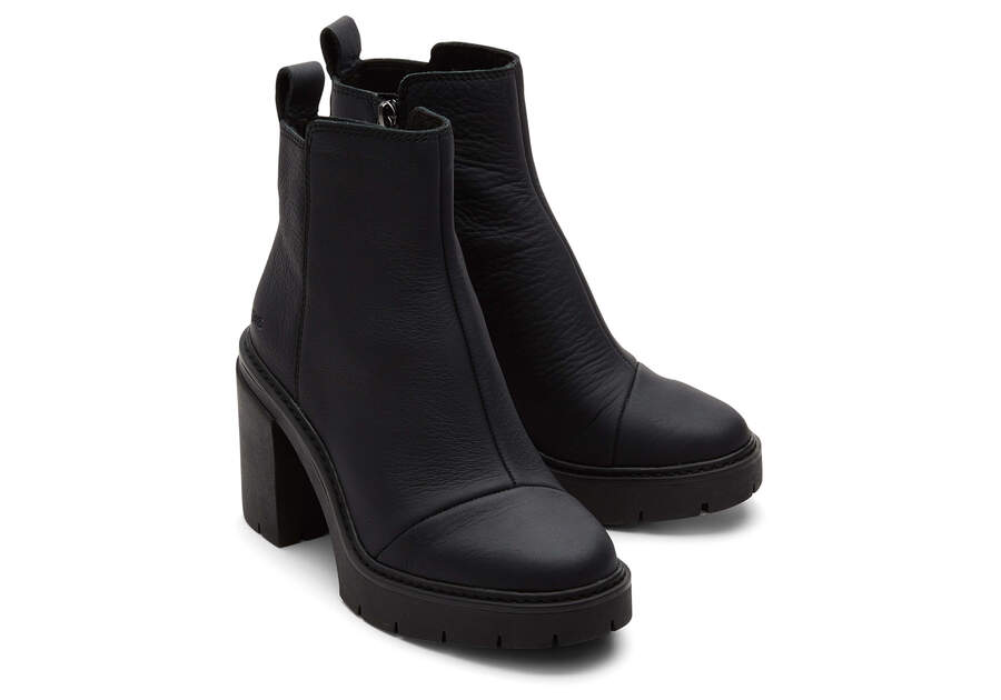 Rya Black Leather Heeled Boot Front View