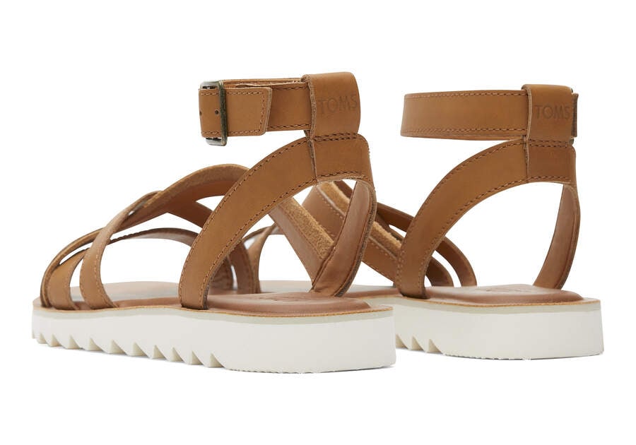 Rory Tan Leather Sandal Back View Opens in a modal
