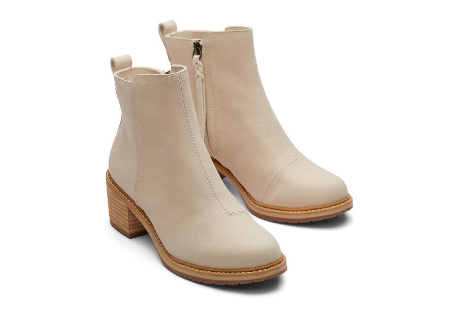 Marina Beige Leather Heeled Boot Front View