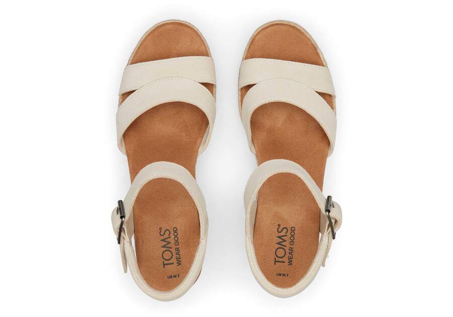 Audrey Cream Suede Wedge Sandal Top View Opens in a modal