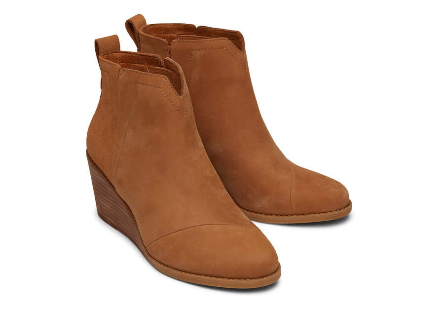Clare Tan Leather Wedge Boot Front View Opens in a modal