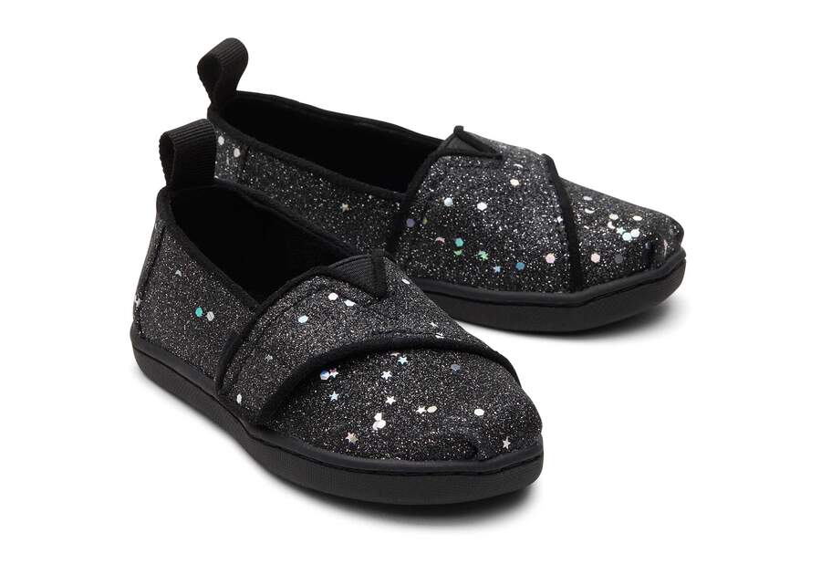 Tiny Alpargata Black Cosmic Glitter Toddler Shoe Front View