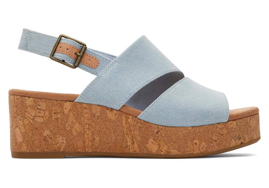 Claudine Blue Denim Wedge Sandal Side View Opens in a modal