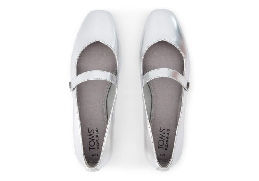 Bianca Silver Metallic Leather Flat Top View Opens in a modal