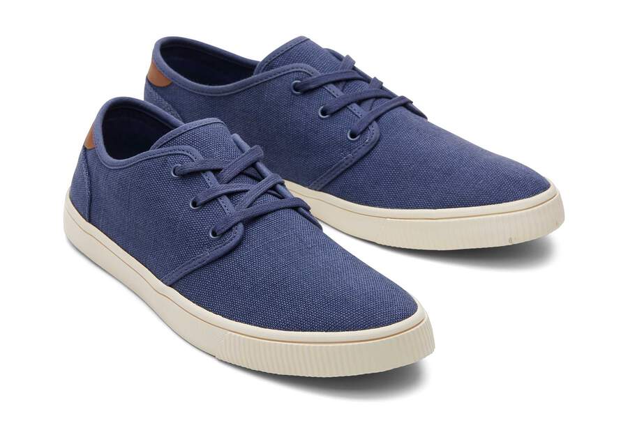 Mens Carlo Blue Heritage Canvas Lace-Up Sneaker | TOMS