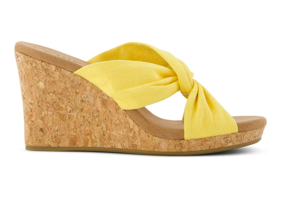 Serena Yellow Cork Wedge Sandal Side View Opens in a modal