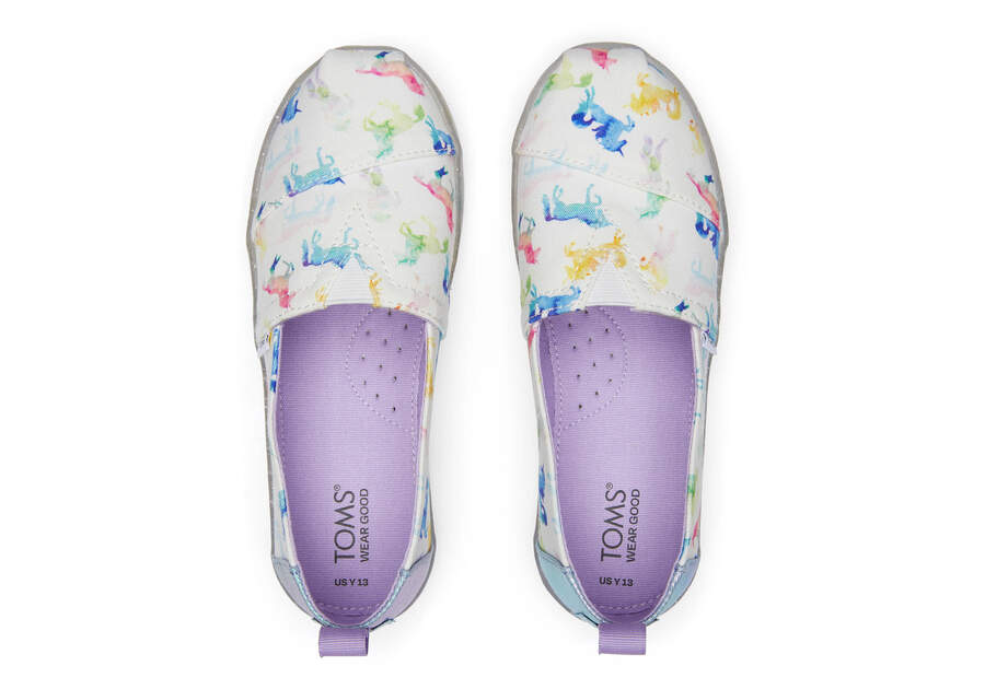 Youth Alpargata Watercolor Unicorns Kids Shoe Top View Opens in a modal