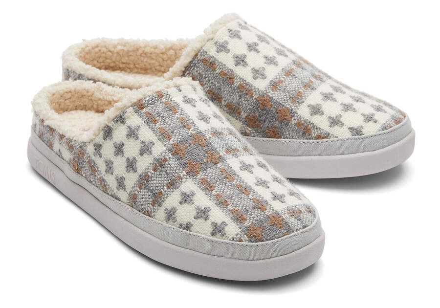 Sage Grey Plaid Faux Shearling Slipper Front View Opens in a modal