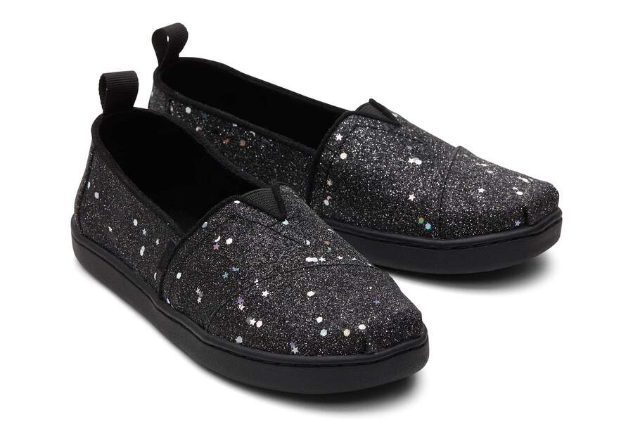 Youth Alpargata Black Cosmic Glitter Kids Shoe Front View Opens in a modal