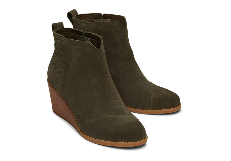 Clare Olive Suede Wedge Boot Front View