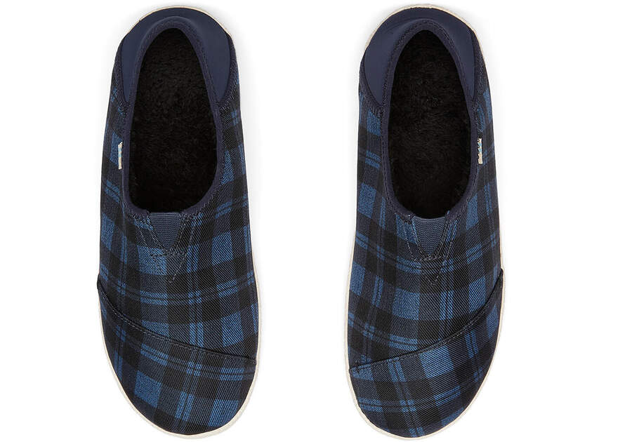 Navy Twill Check Convertible Men's Rodeo Slippers Top View Opens in a modal