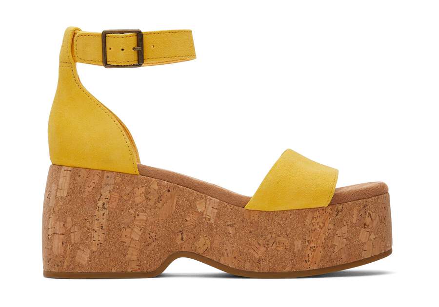Laila Yellow Suede Platform Cork Sandal Side View Opens in a modal