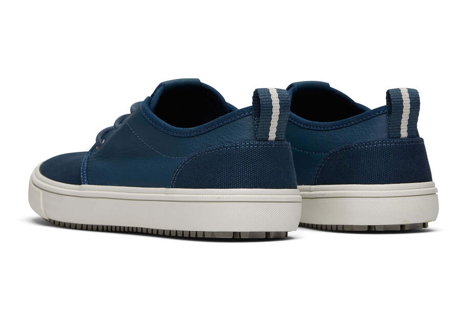 Carlo Terrain Blue Leather Water Resistant Sneaker Back View Opens in a modal
