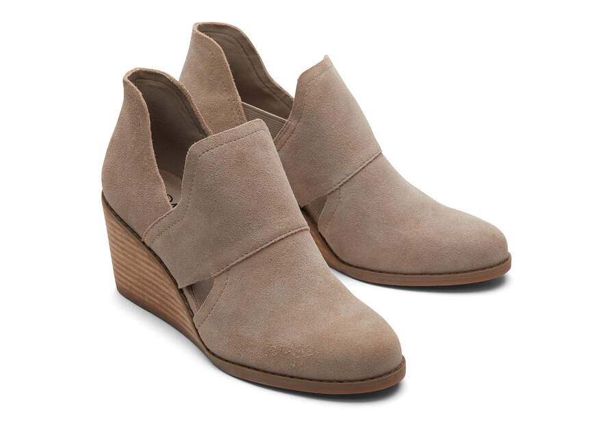 Kallie Taupe Suede Cutout Wedge Boot Front View