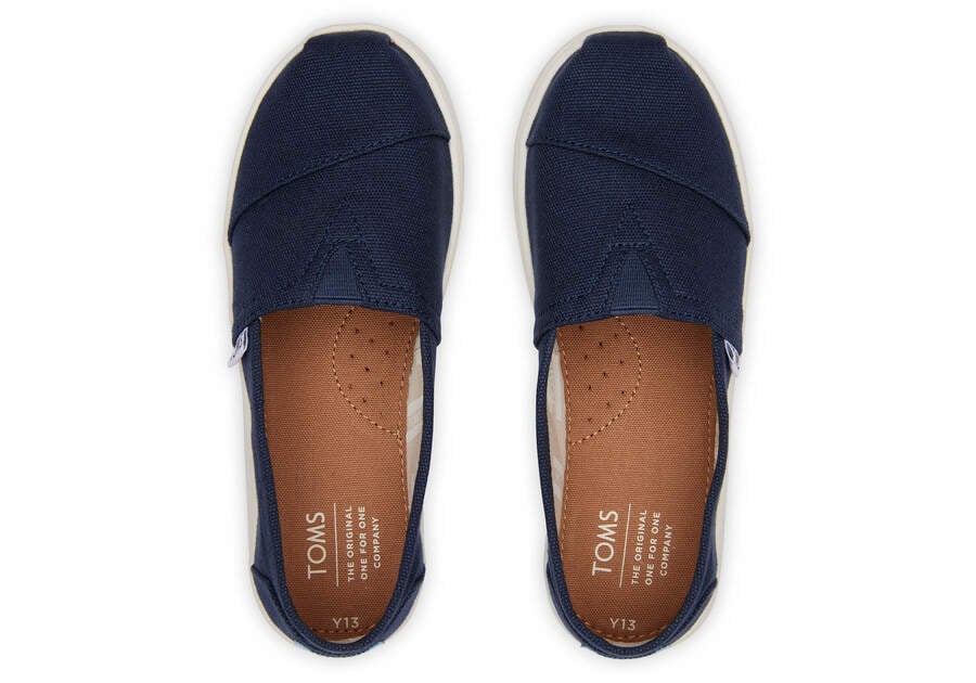 Youth Alpargata Navy Canvas Kids Shoe Top View Opens in a modal
