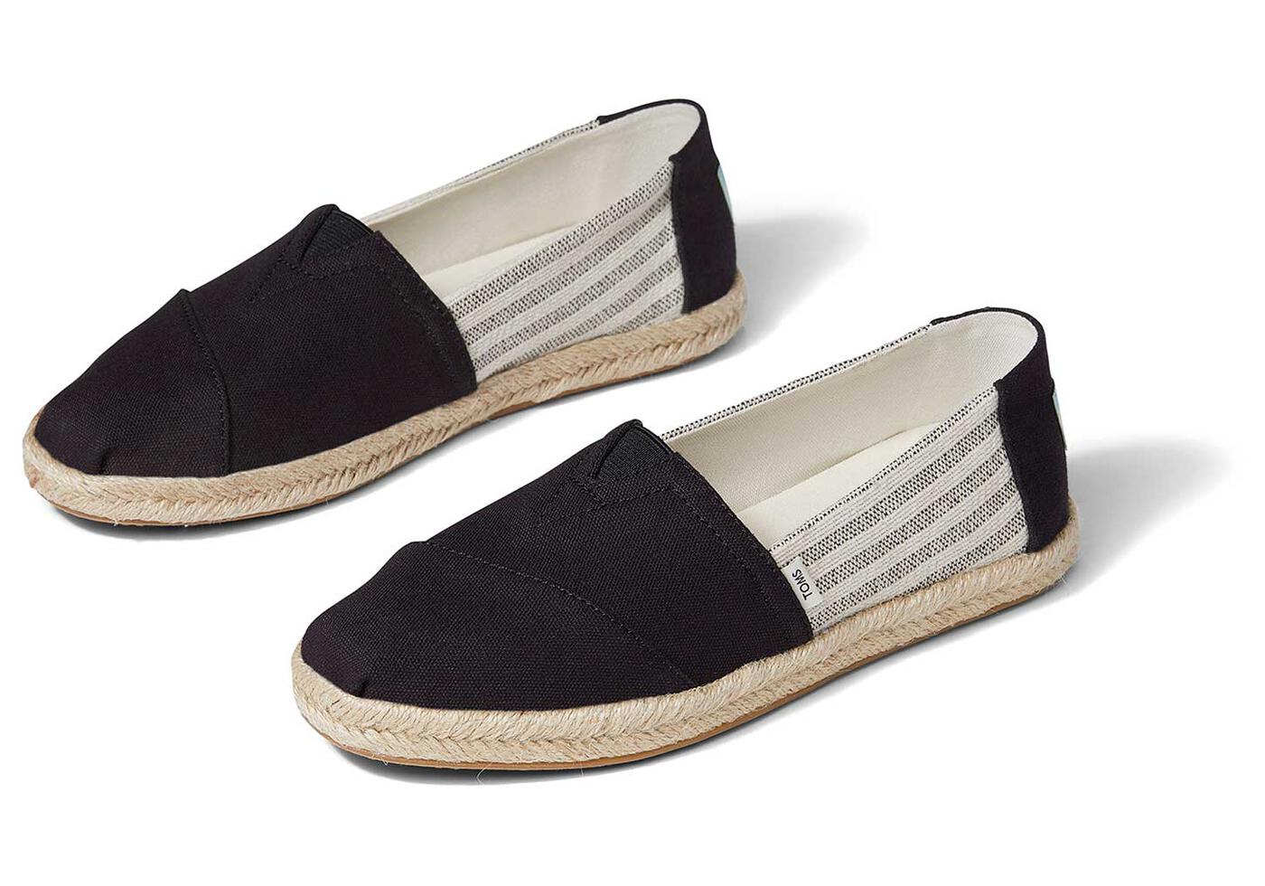 black stripes espadrille womens alpargata slip on shoe | TOMS