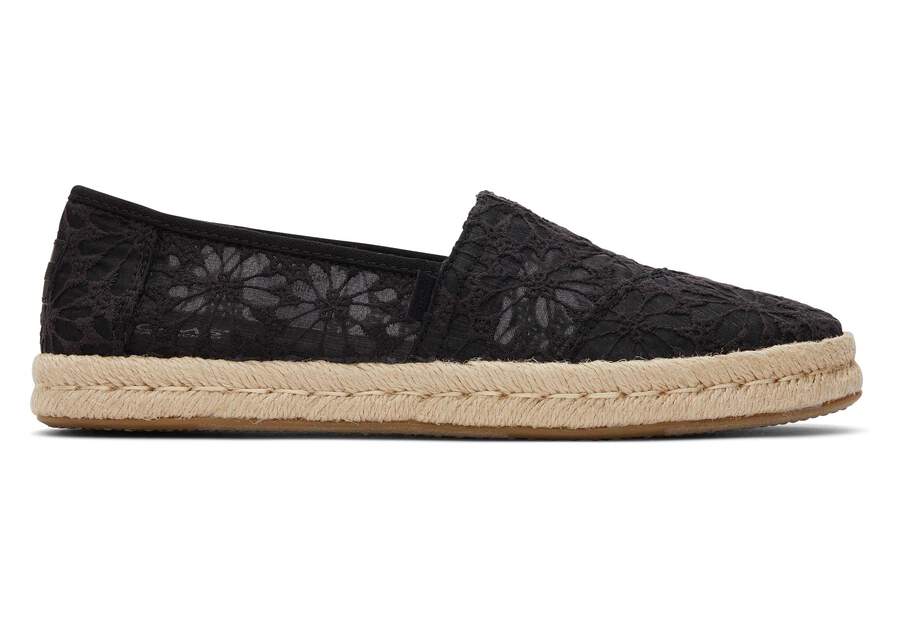 Alpargata Rope 2.0 Black Floral Lace Espadrille Side View Opens in a modal