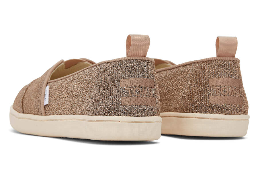 Youth Alpargata Gold Sparkle Knit Kids Shoe Back View Opens in a modal