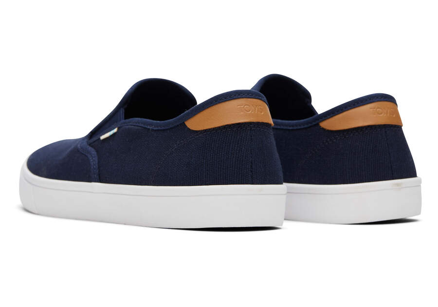 Baja Navy Heritage Canvas Slip On Sneaker Back View Opens in a modal