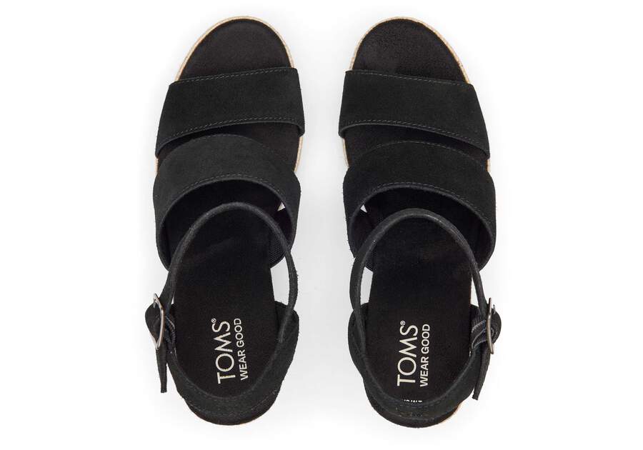 Madelyn Black Suede Wedge Sandal Top View Opens in a modal