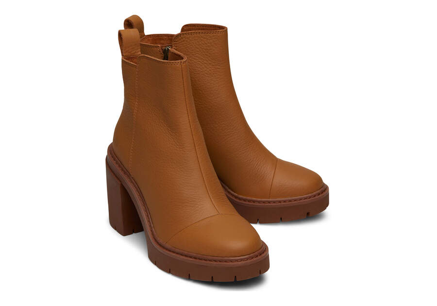 Rya Tan Leather Heeled Boot Front View Opens in a modal