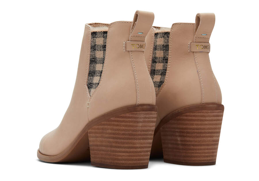 Everly Sand Leather Plaid Heeled Boot Back View