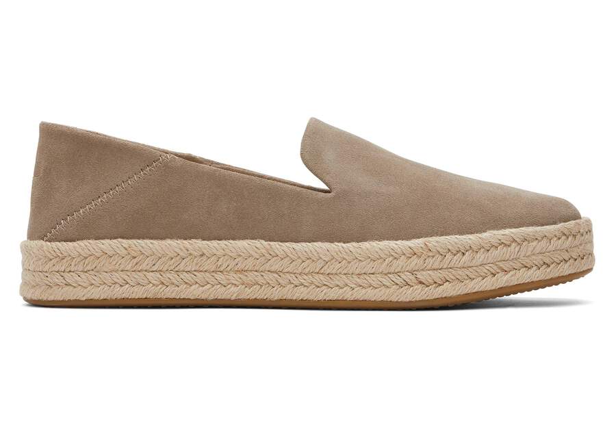 Carolina Taupe Suede Espadrille Side View Opens in a modal