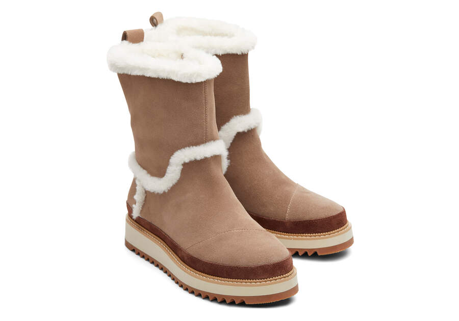 Makenna Taupe Water Resistant Faux Fur Boot Front View