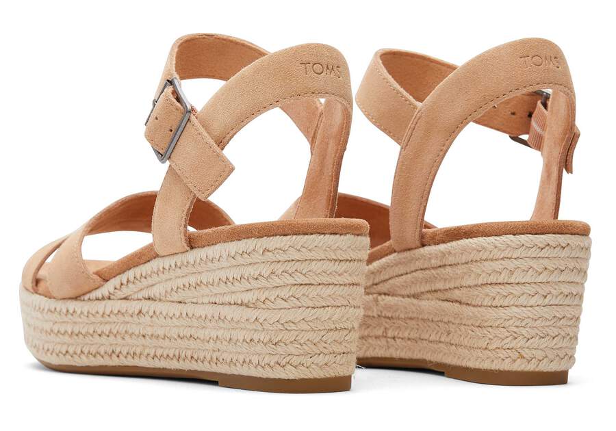 Audrey Honey Suede Wedge Sandal Back View Opens in a modal