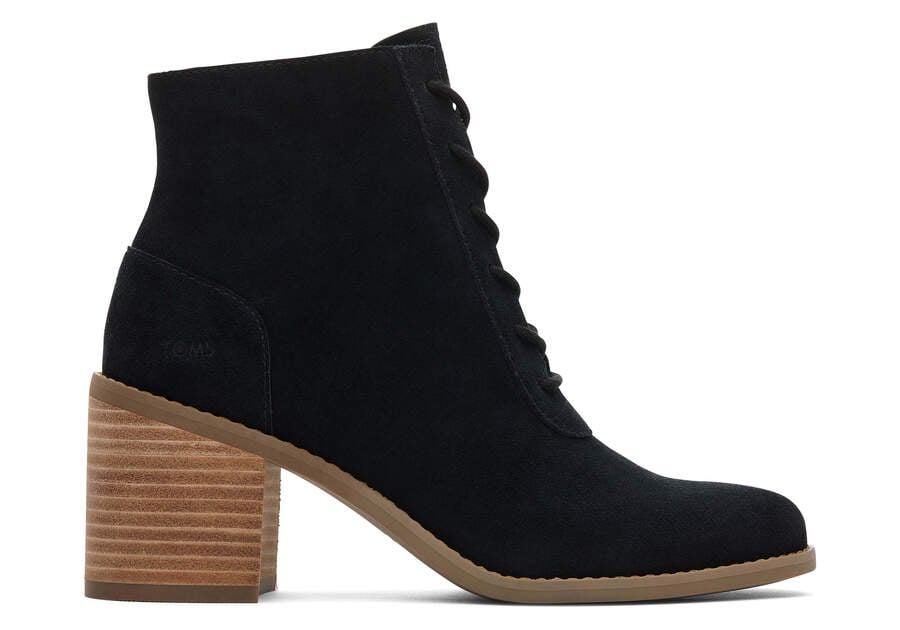 Evelyn Black Suede Lace-Up Heeled Boot Side View
