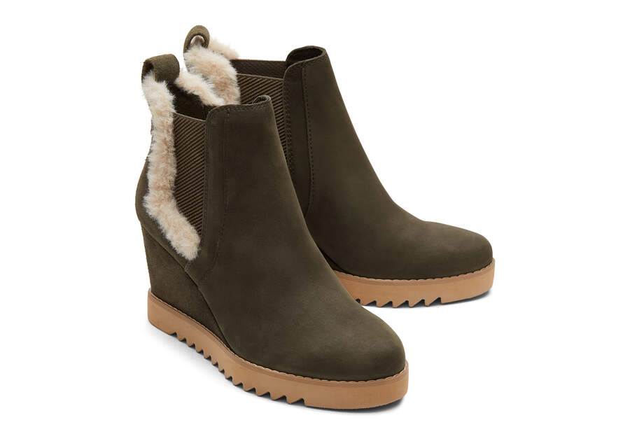 Maddie Olive Nubuck Wedge Boot Front View Opens in a modal