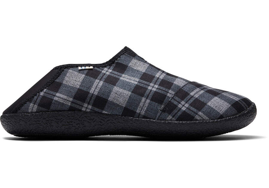 Black Twill Check Convertible Men's Rodeo Slippers Side View Opens in a modal