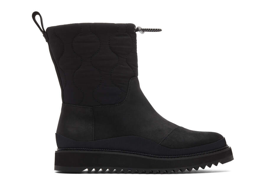 Makenna Black Water Resistant Leather Boot Side View