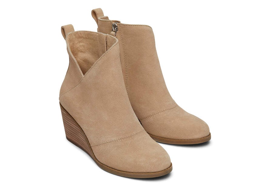Sutton Oatmeal Suede Wedge Boot Front View