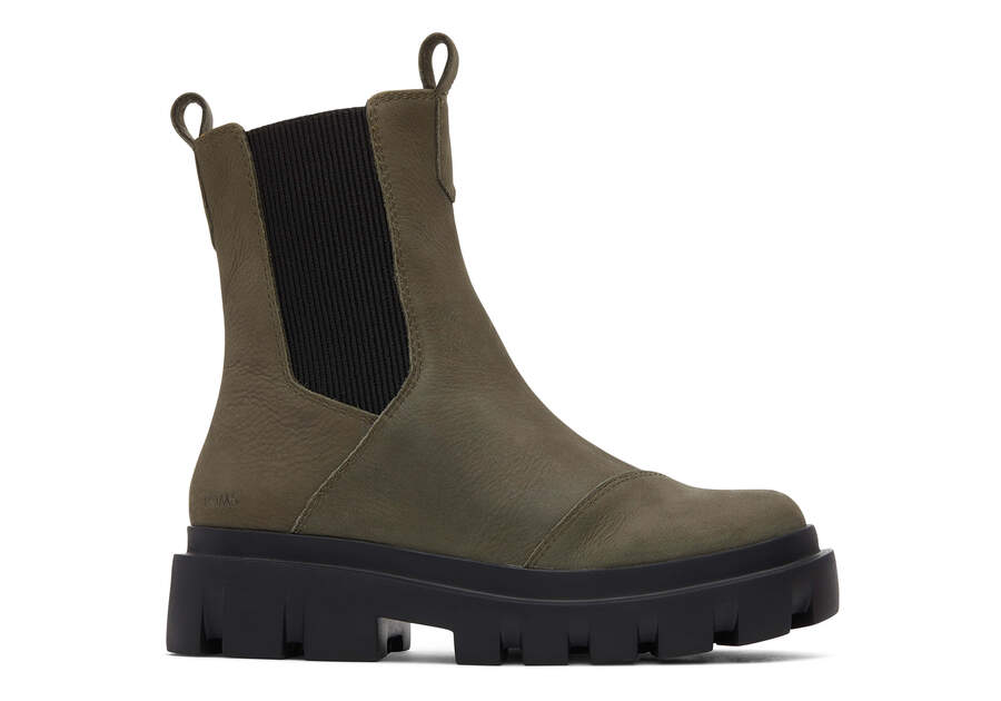 Rowan Olive Water Resistant Leather Boot Side View
