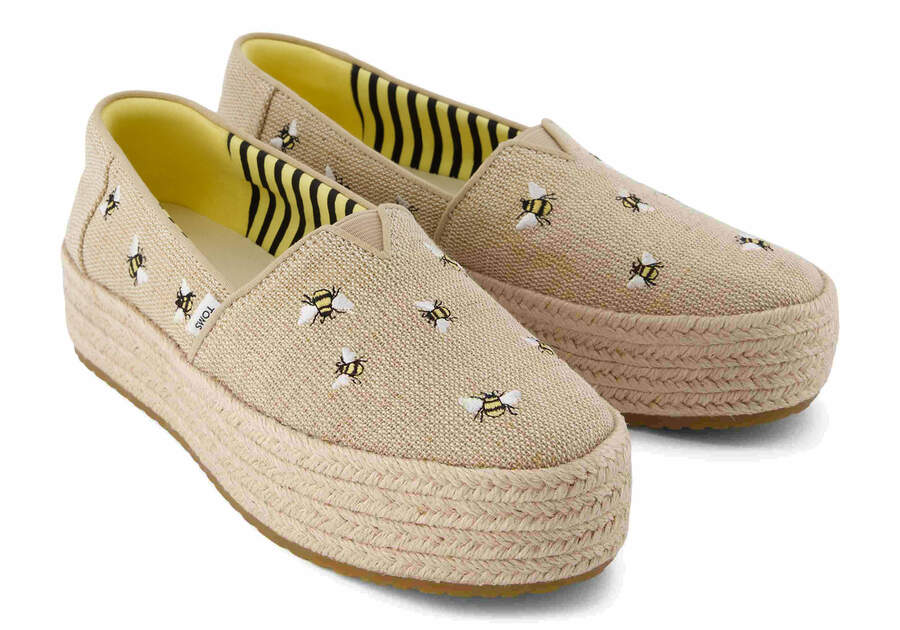 Valencia Embroidered Bees Platform Espadrille Front View Opens in a modal