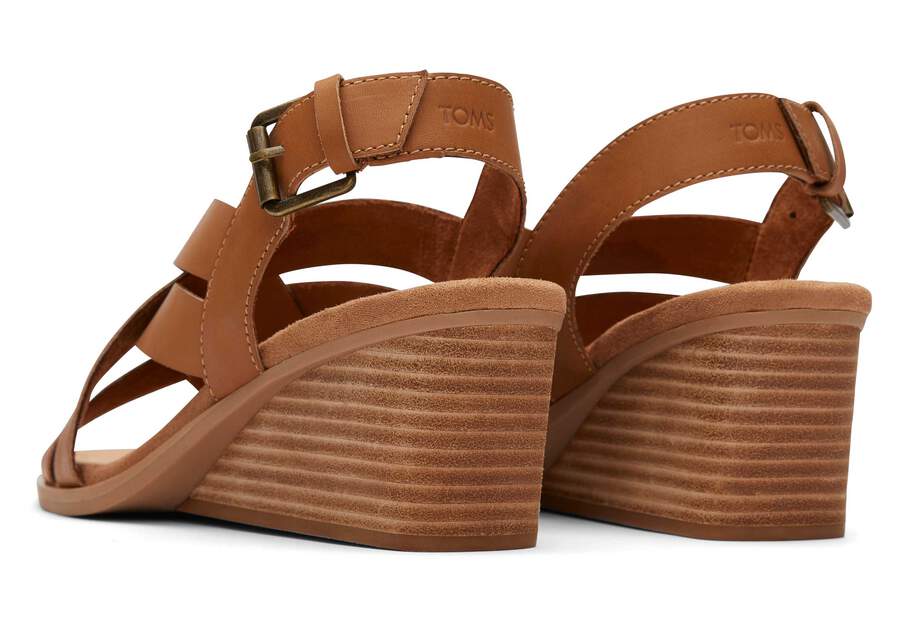Gracie Tan Leather Wedge Sandal Back View Opens in a modal