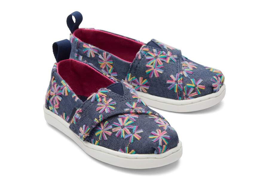 Alpargata Navy Embroidered Floral Toddler Shoe Front View Opens in a modal