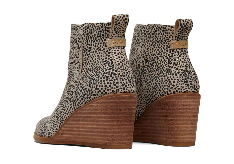 Clare Mini Cheetah Suede Wedge Boot Back View Opens in a modal