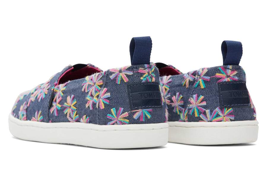 Youth Alpargata Navy Embroidered Floral Kids Shoe Back View Opens in a modal