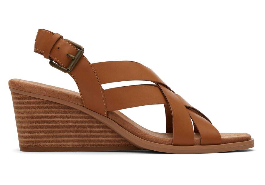 Gracie Tan Leather Wedge Sandal Side View Opens in a modal