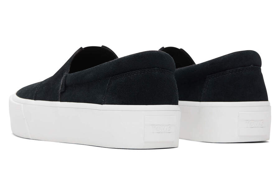 Fenix Platform Black Suede Slip On Sneaker Back View Opens in a modal