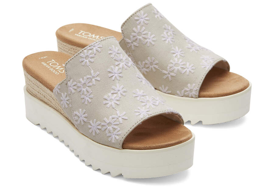 Diana Mule Natural Embroidered Floral Sandal Front View Opens in a modal