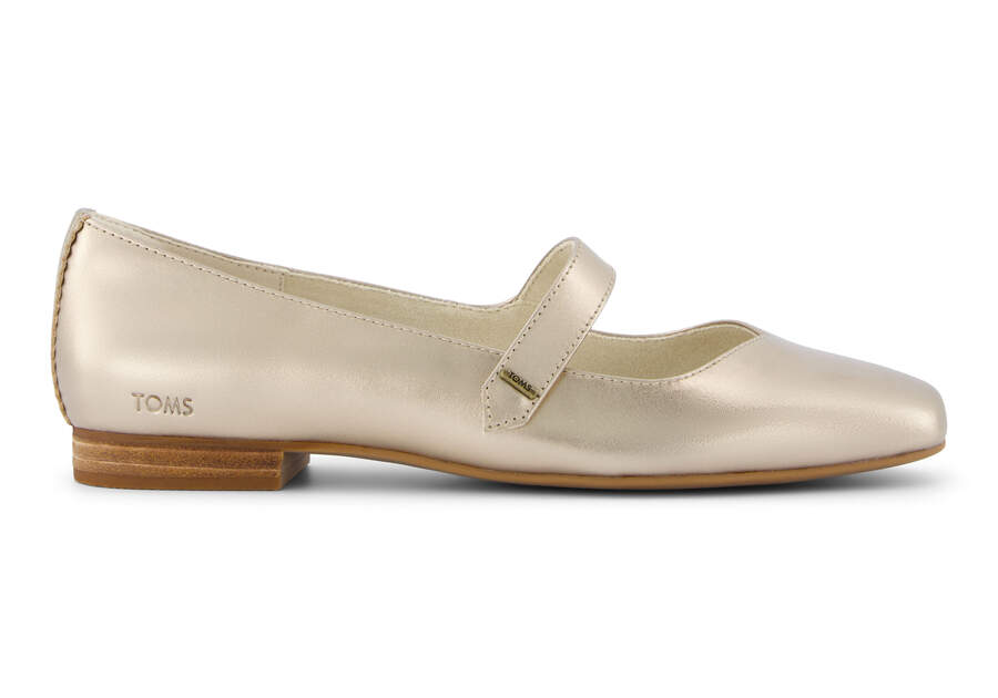 Bianca Gold Metallic Leather Flat Side View Opens in a modal