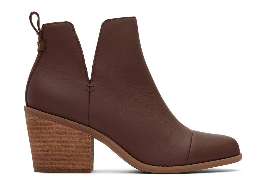 Everly Chestnut Leather Cutout Heeled Boot Side View