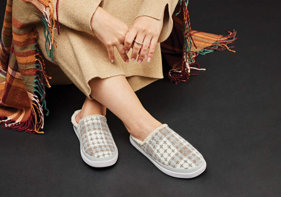 Sage Grey Plaid Faux Shearling Slipper Additional View 1 Opens in a modal