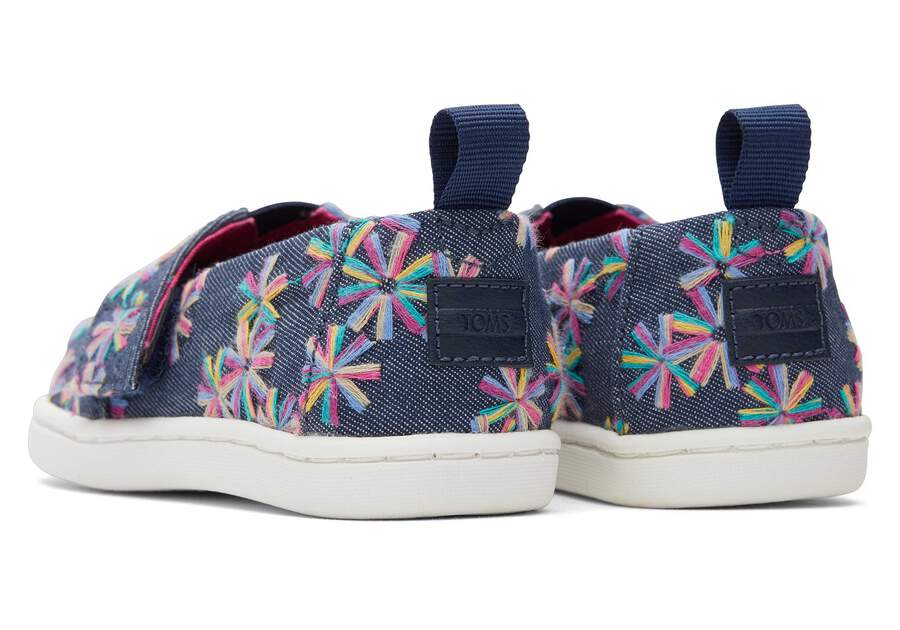 Alpargata Navy Embroidered Floral Toddler Shoe Back View Opens in a modal