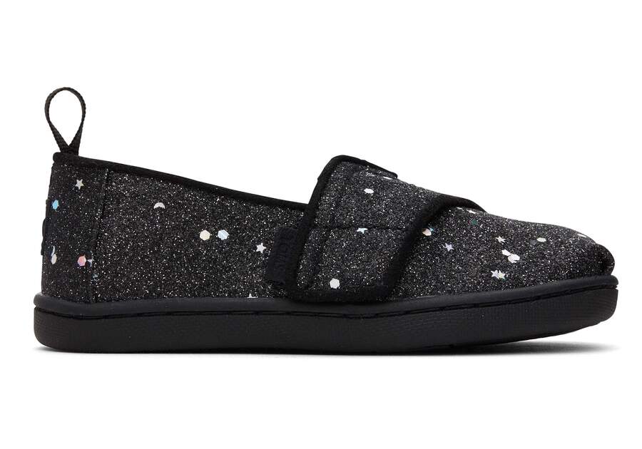 Tiny Alpargata Black Cosmic Glitter Toddler Shoe Side View Opens in a modal