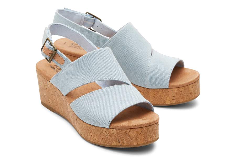 Claudine Blue Denim Wedge Sandal Front View Opens in a modal